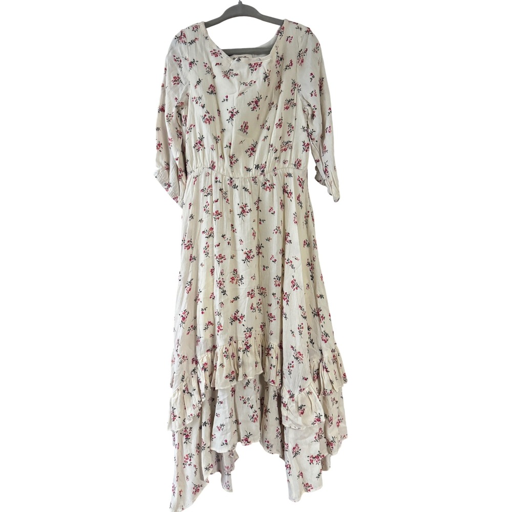 Mia Joy Joyfolie Girls Cream Floral High Low Ruffle Maxi Dress Size 6 NWT